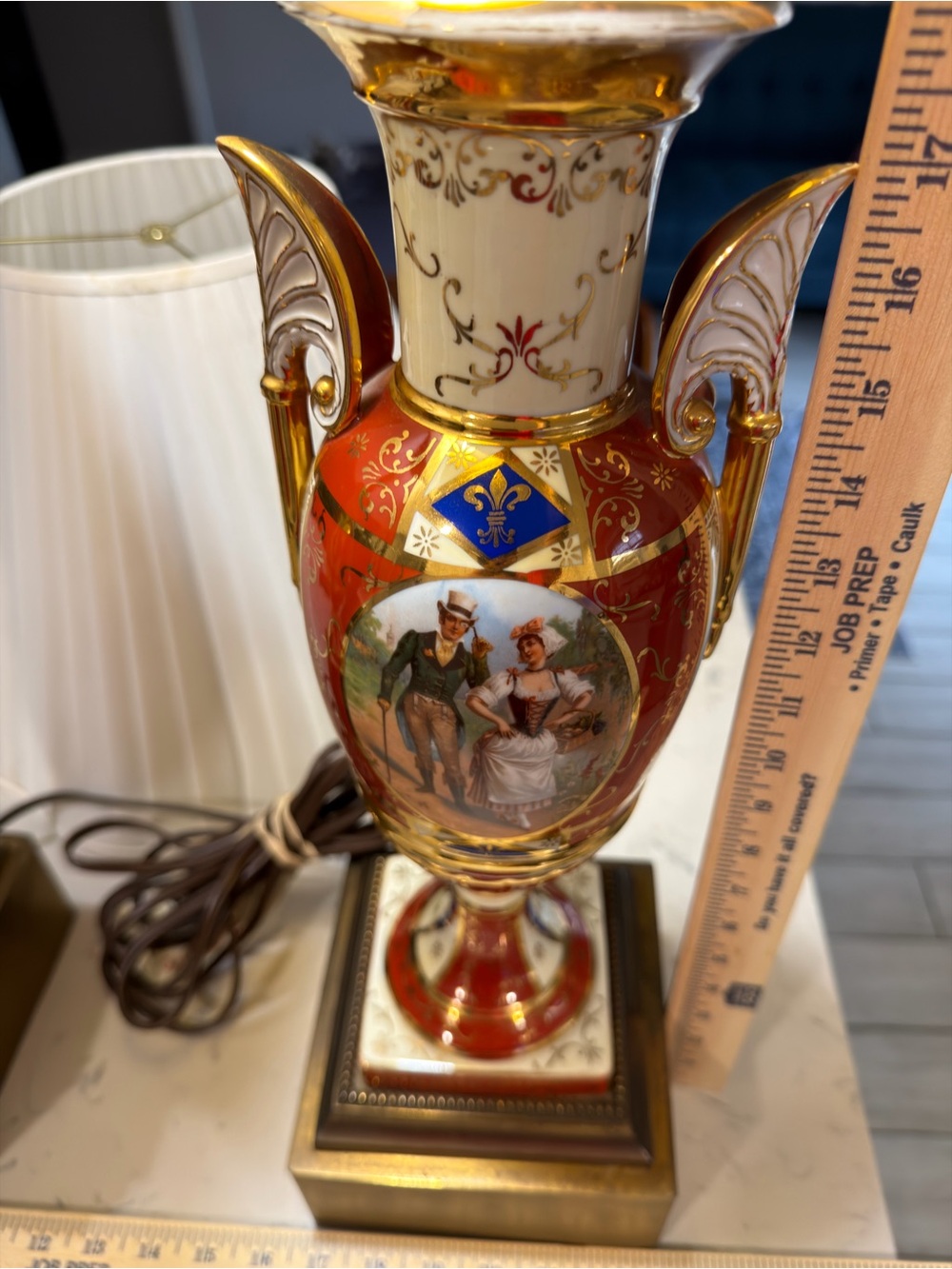 Pair Of Antique French Sevres Porcelain & Bronze Table Lamps, 32". Pair 24k Gold - Picture 15 of 16